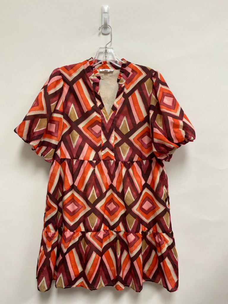 THML Size M Burgundy Orange/Tan Print Ladies Dress