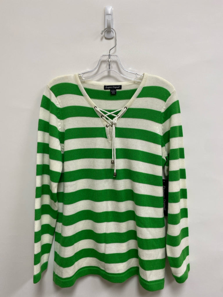 NWT Size L White/Green Stripes Cable Knit Ladies Sweater