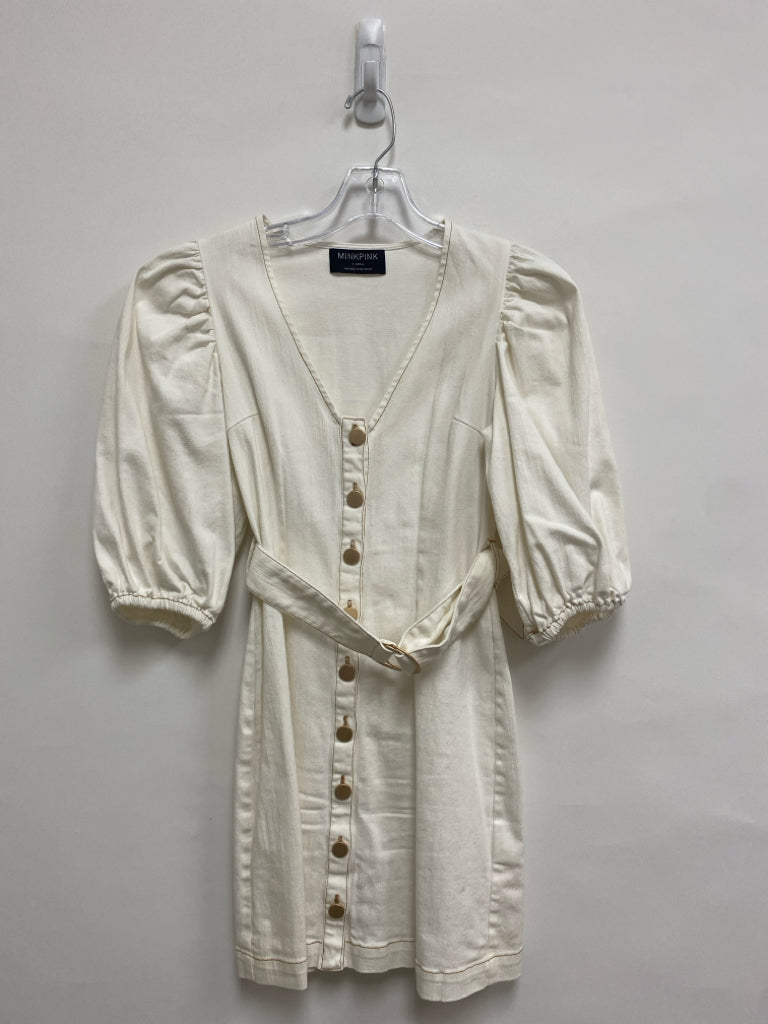 MINKPINK Size XS Cream Button Up Denim Ladies Dress