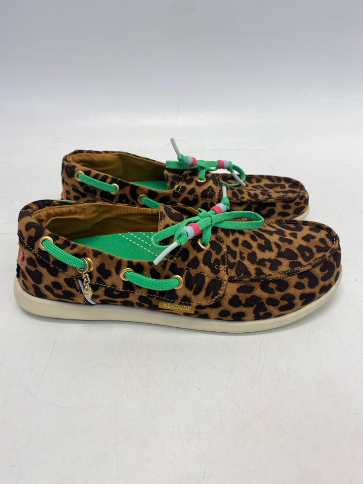 Hey Dude US Size 7 Brown/Black Green Animal Print Sneakers