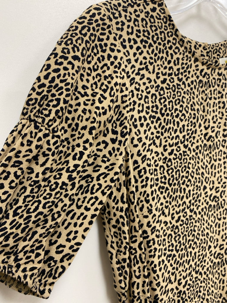Maeve Size XS Tan Black Animal Print Puff Sleeve Ladies Dress