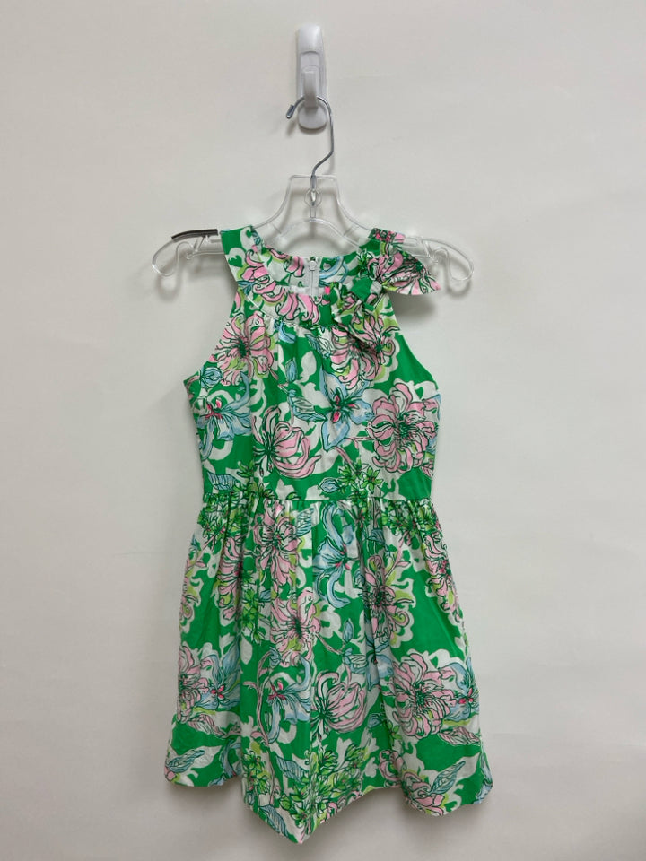LILLY PULITZER SIZE 7 Green White/Pink Floral Sleeveless Girl&