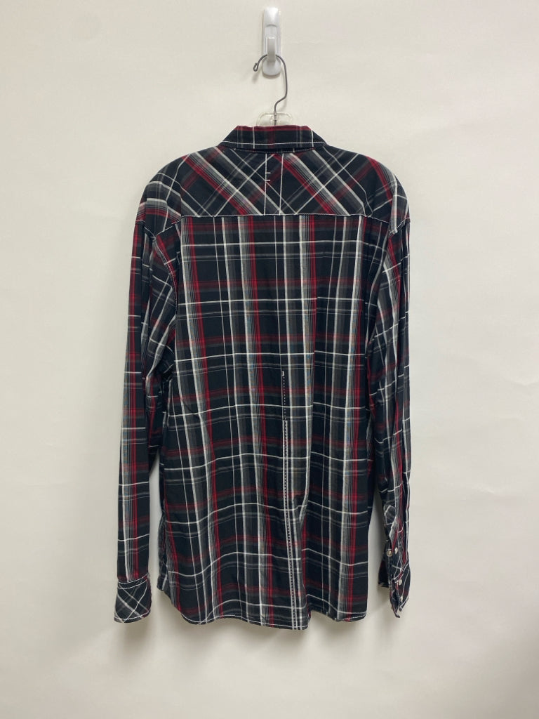 BKE Size 2X Black/Gray Red Plaid Button Down Men&