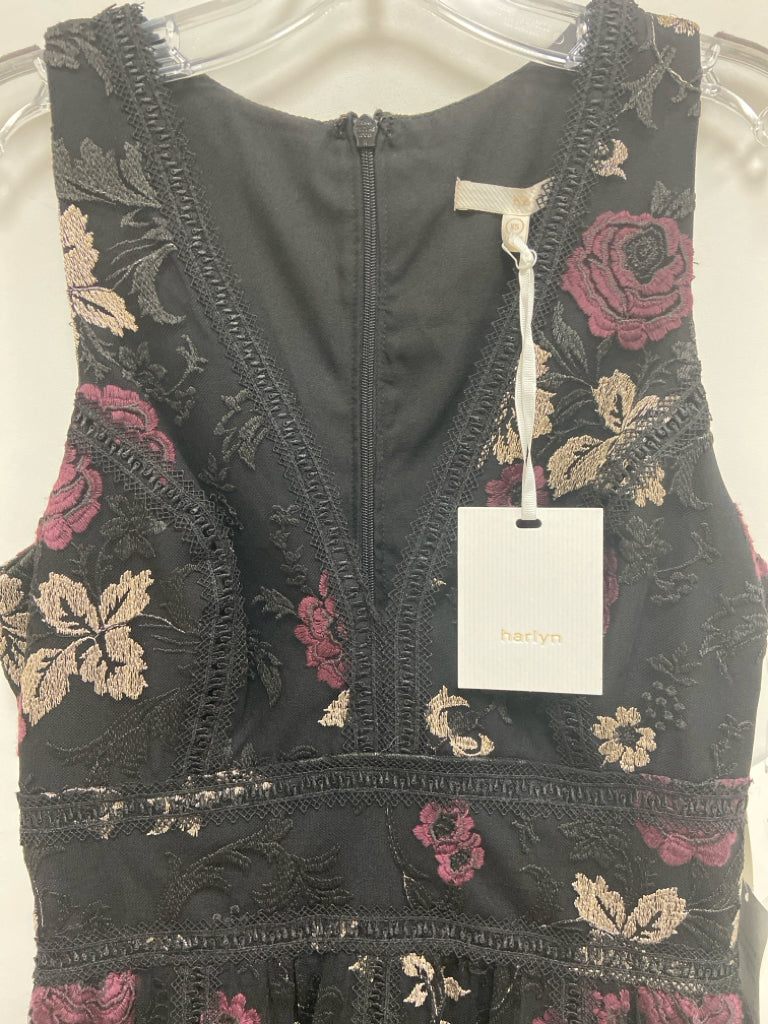 NWT Harlyn Size XS Black Burgundy/Tan Embroidered Sleeveless Ladies Dress