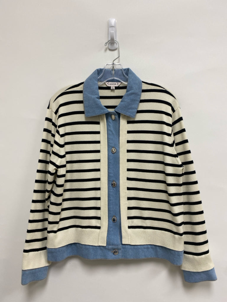 Nanette Lepore Size M White Black/Blue Striped Ladies Jacket