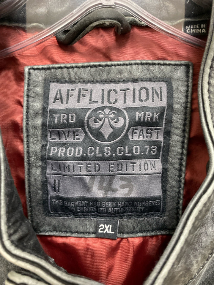Affliction Size 2X Charcoal/Cream Zip Down Leather Men&