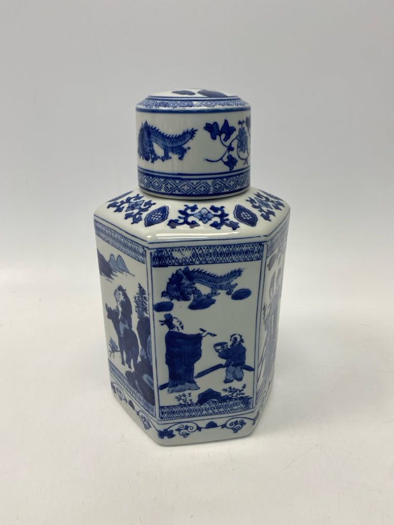 Blue/White Scene Ceramic Jar