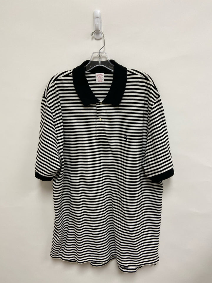 Brooks Brothers Size XXL White Black Stripes Polo Men&