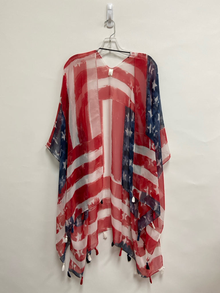 CATO Size OSFM White Red/Blue American Flag Sheer Ladies Kimono