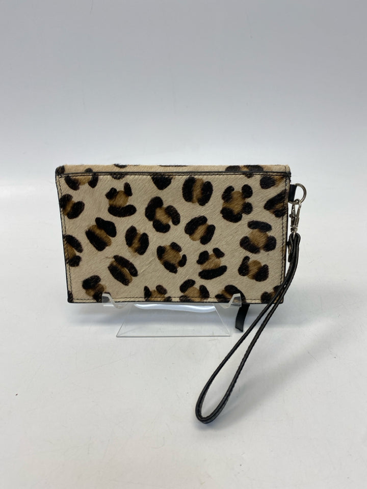 Tan Black Animal Print Faux Fur Wristlet