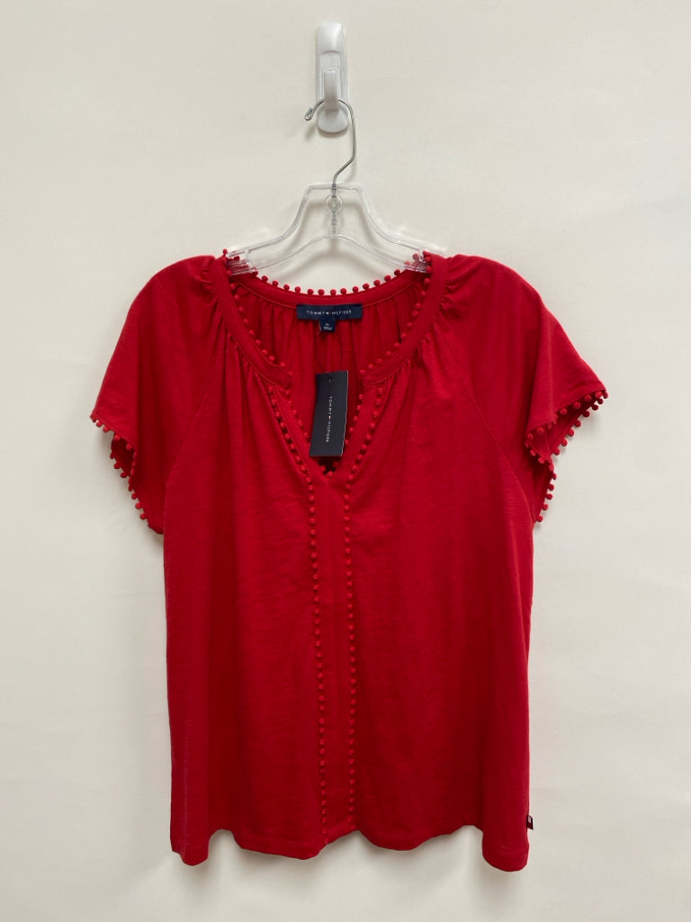 NWT Tommy Hilfiger Size M Red Pom Poms Short Sleeve Ladies Top