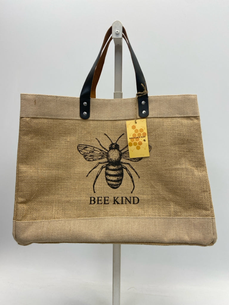 NWT Brown Black Bee(s) Burlap Tote Bag