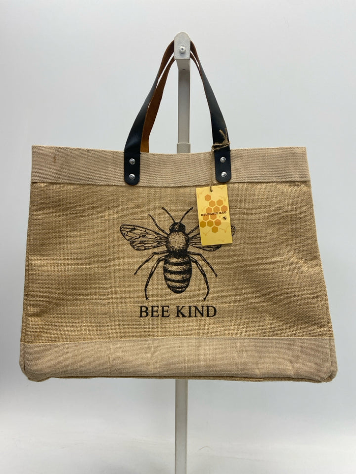 NWT Brown Black Bee(s) Burlap Tote Bag