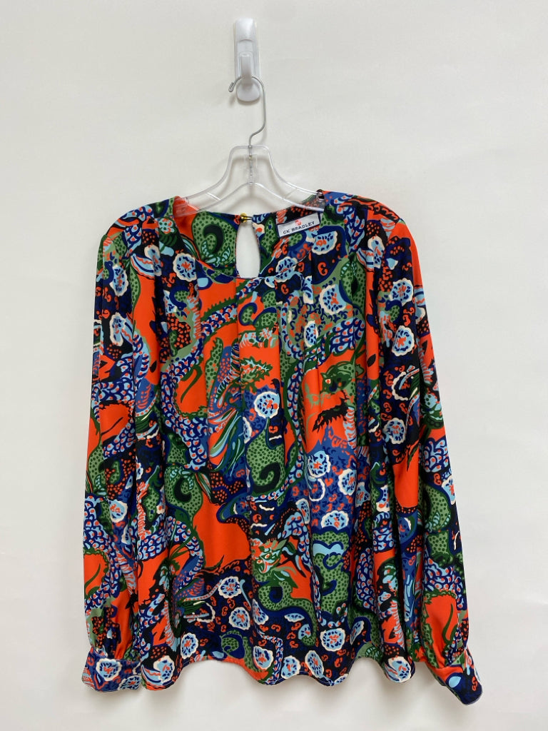 CK Bradley Size L Orange Blue/Green Dragon Ladies Top