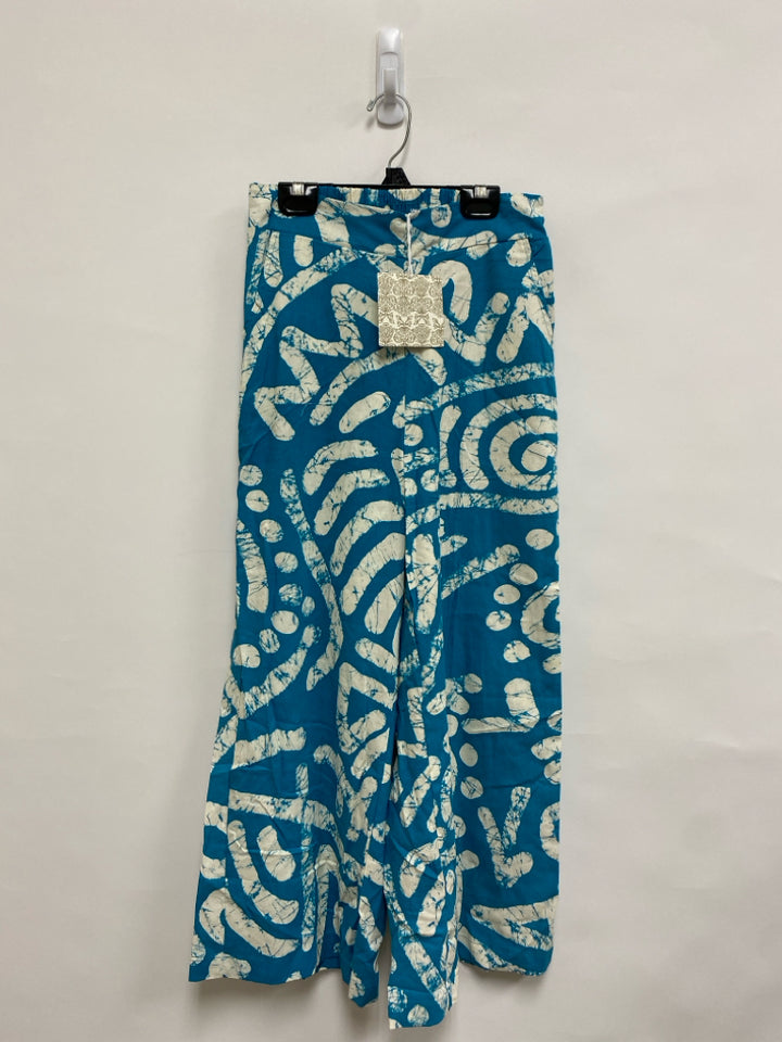 NWT Haute Hippie Size XS Turquoise Cream Shapes Wide Leg Ladies Pants