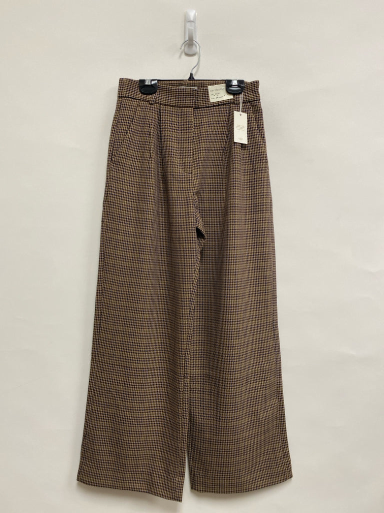 NWT Abercrombie &amp; Fitch Size 26 Tan/Brown Navy Houndstooth Wide Leg Ladies Pants