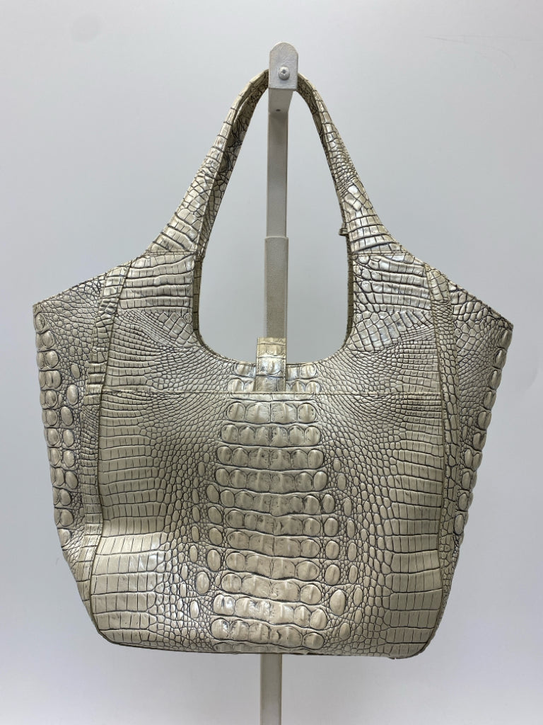 Brahmin Pearl Gray Embossed Handbag