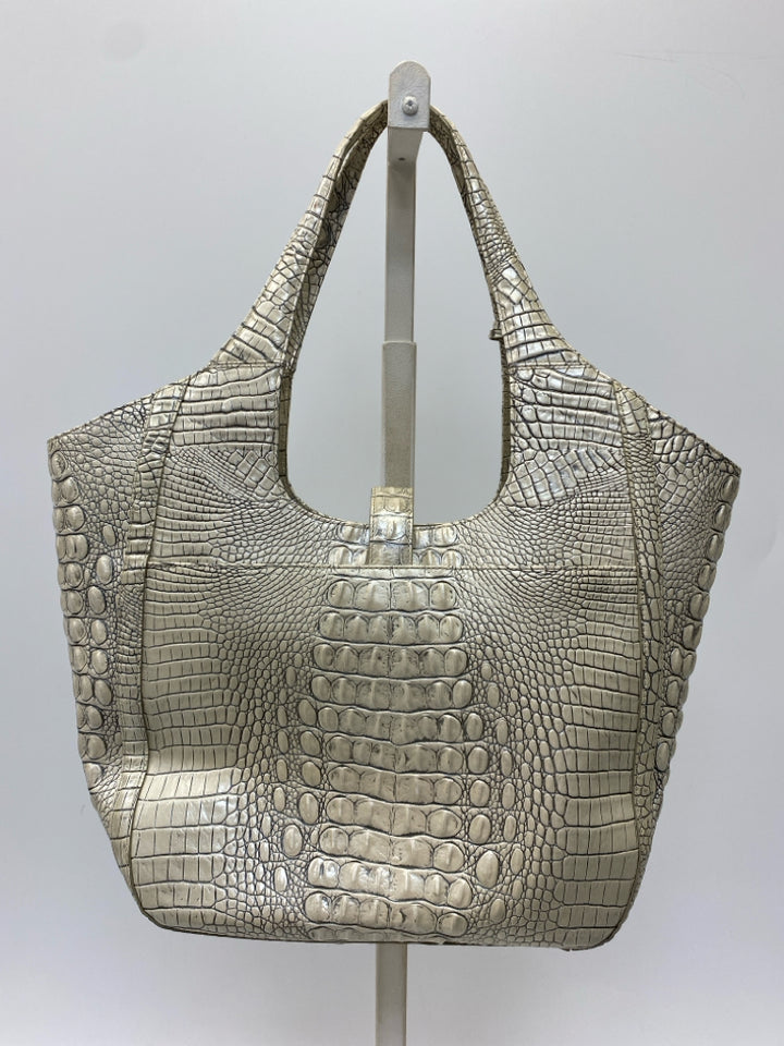 Brahmin Pearl Gray Embossed Handbag