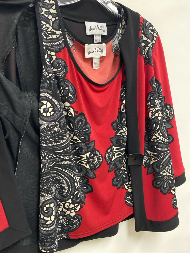 joseph ribkoff Size 12 Black Red/White Floral Ladies Top