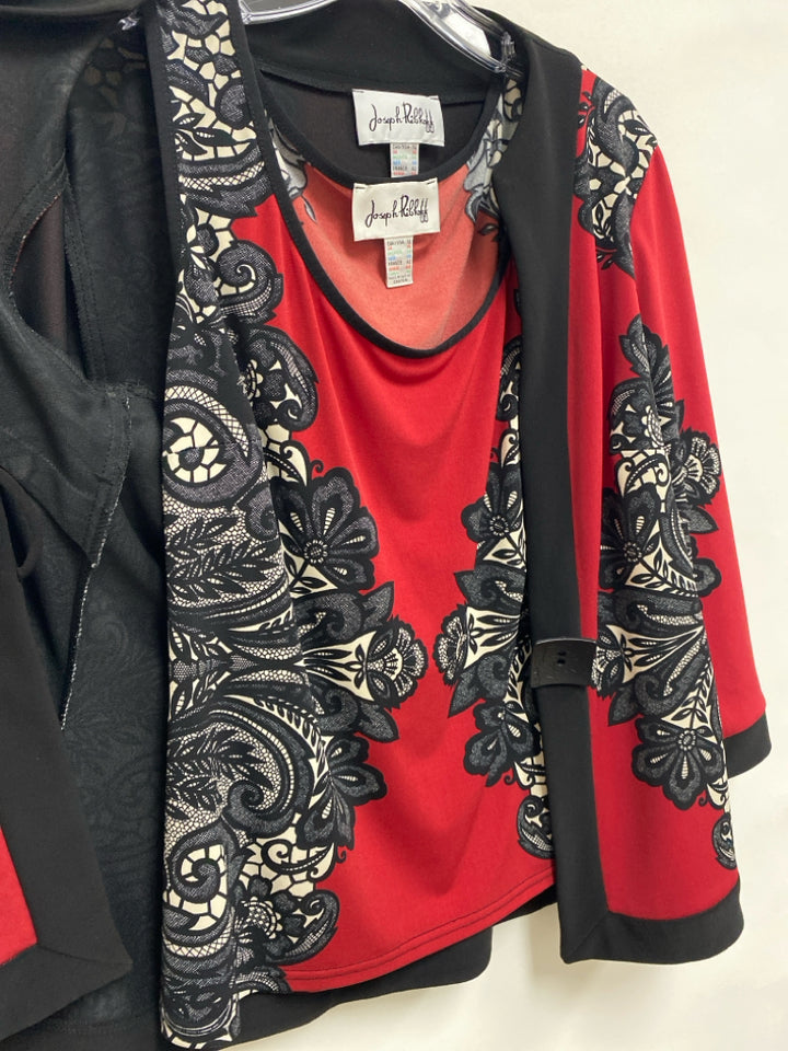 joseph ribkoff Size 12 Black Red/White Floral Ladies Top
