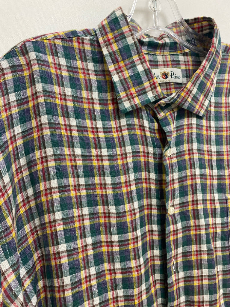 Alan Paine Size XL White/Green Red/Yellow Plaid Linen Men&