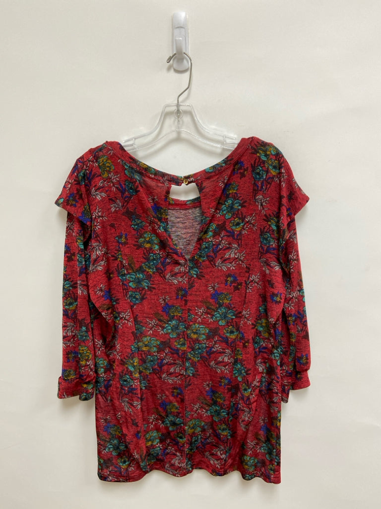 Free People Size L Red Green/White Floral Ladies Top