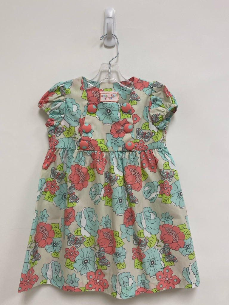 SIZE 4T Aqua/Gray Coral/Green Flowers Girl&