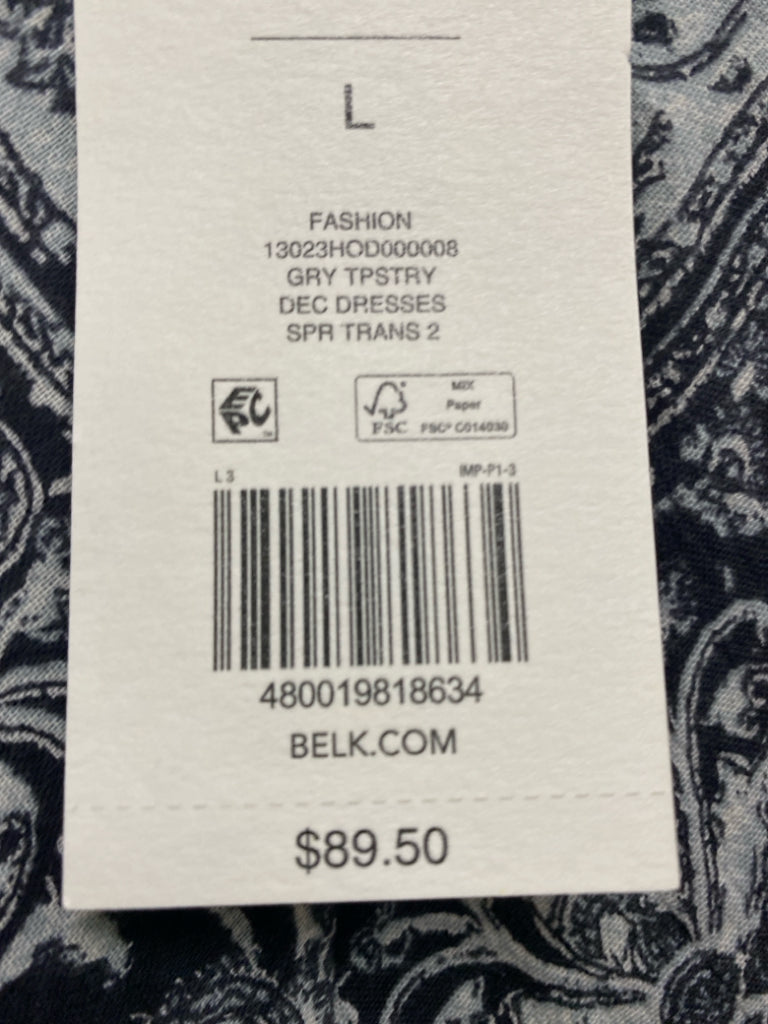 NWT wonderly Size L Gray/Black Assorted Print Maxi Ladies Dress