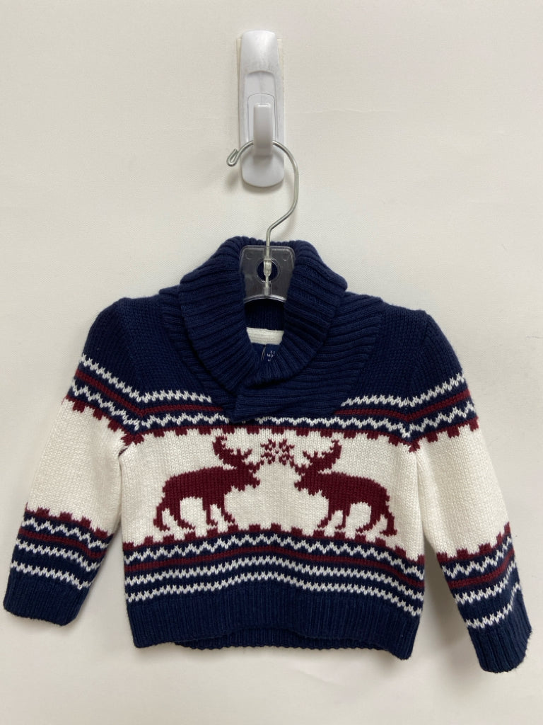 Janie and Jack SIZE 3-6M Navy/white Burgundy Reindeer Boy&