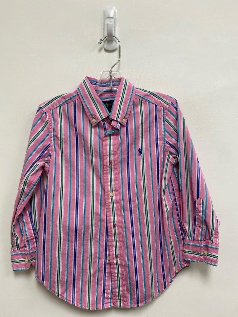 Ralph Lauren SIZE 4T Pink/Blue White/Green Stripe Button Up Boy&