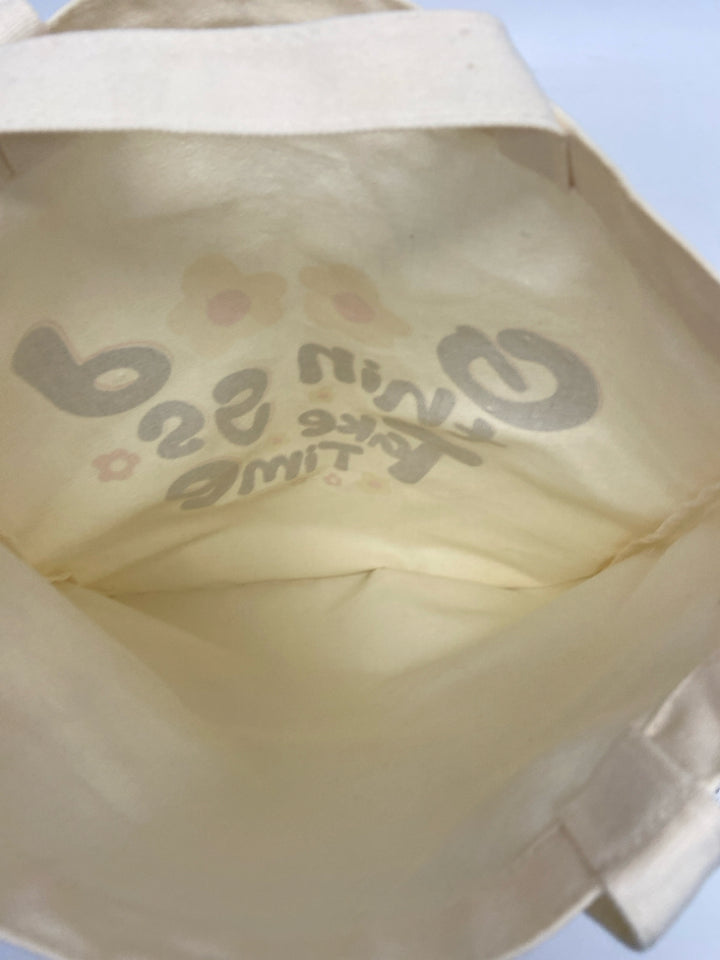NWT Cream Black/Gold Word(s) Canvas Tote Bag
