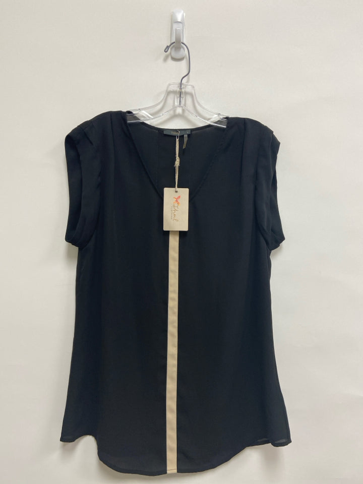 NWT THML Size L Black Beige V Neck Ladies Top