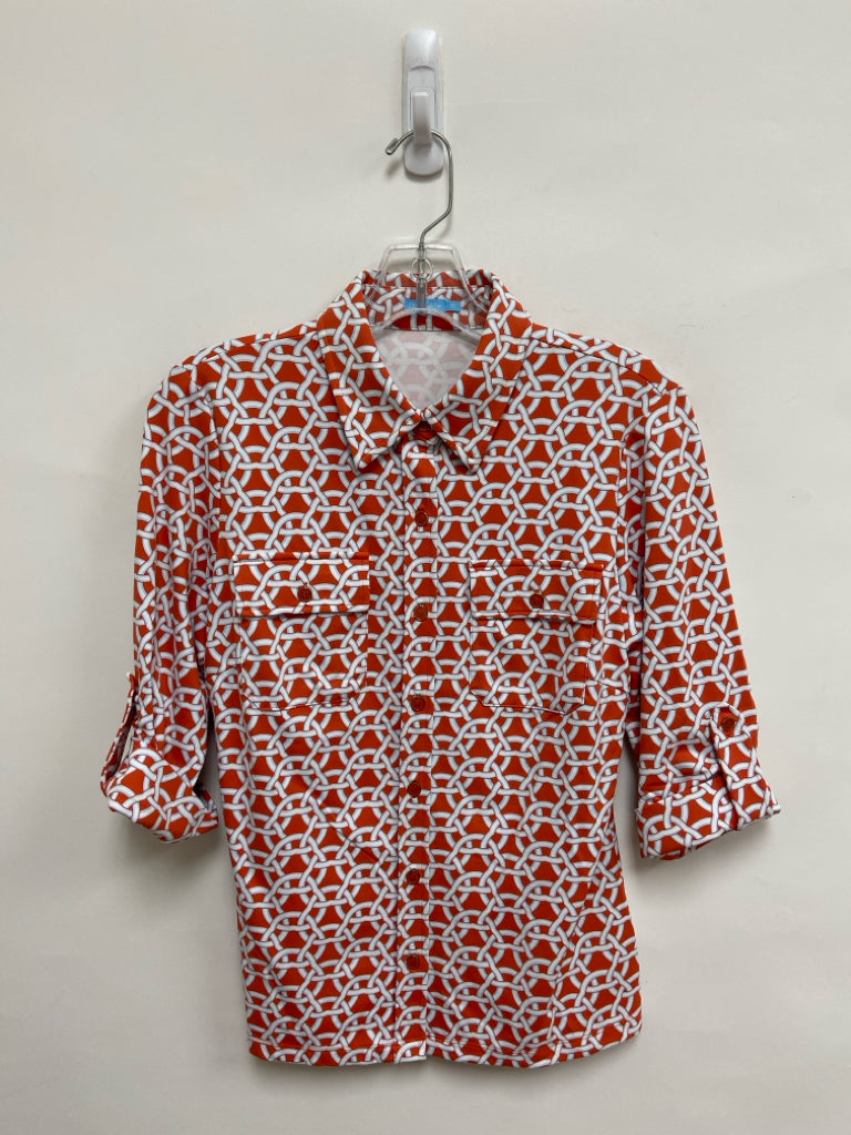 J McLaughlin Size XS Orange White/Blue Print Ladies Top