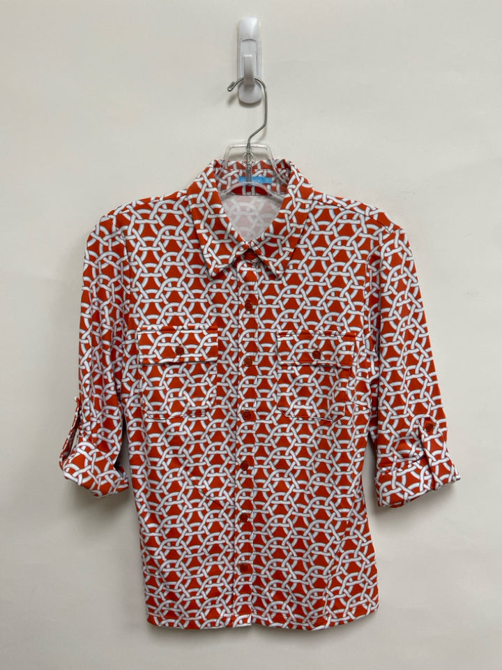 J McLaughlin Size XS Orange White/Blue Print Ladies Top