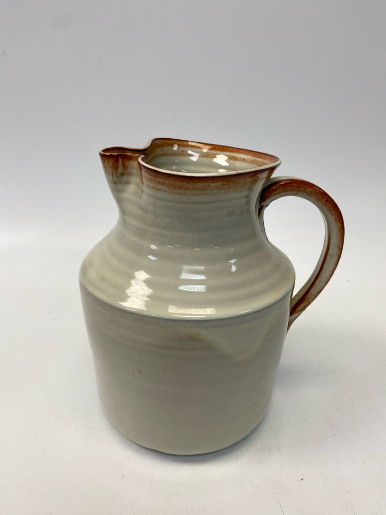 Cream Brown Trimmed Ceramic Pitcher