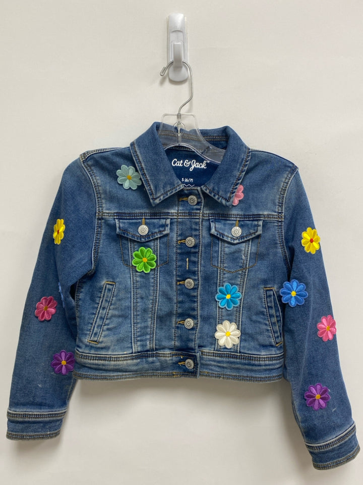 Cat &amp; Jack SIZE 6/7 Blue Multi Color Flowers Denim Girl&