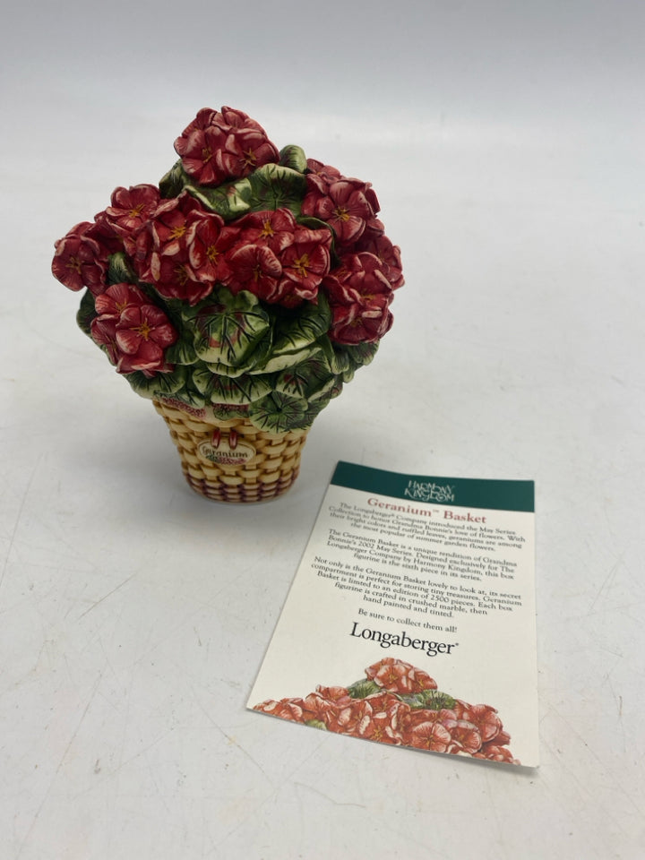 Longaberger Harmony Kingdom Geranium Basket Mini Trinket  Box