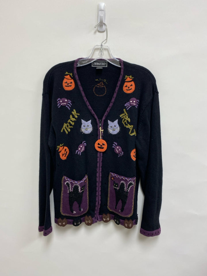 Size L Black Purple/Orange Halloween Ladies Sweater