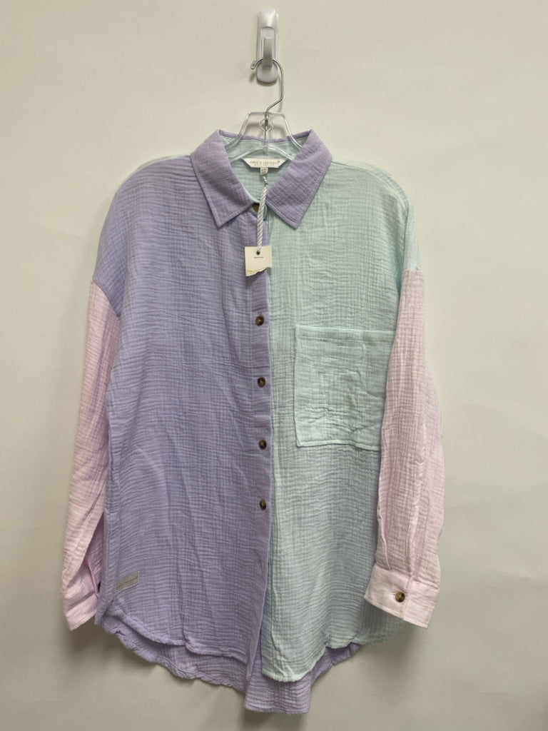 NWT Simply Southern Size S Lavender Pastels Color Block Button Up Ladies Top