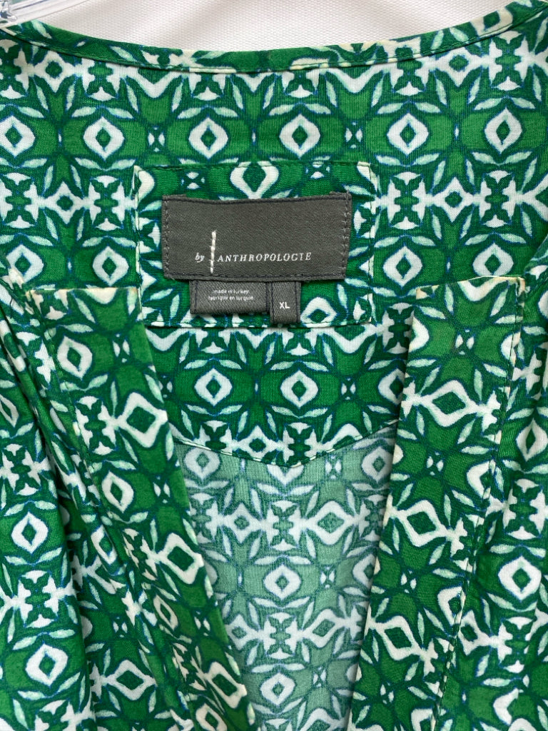 Anthropologie Size XL Green White Geometric Ladies Dress