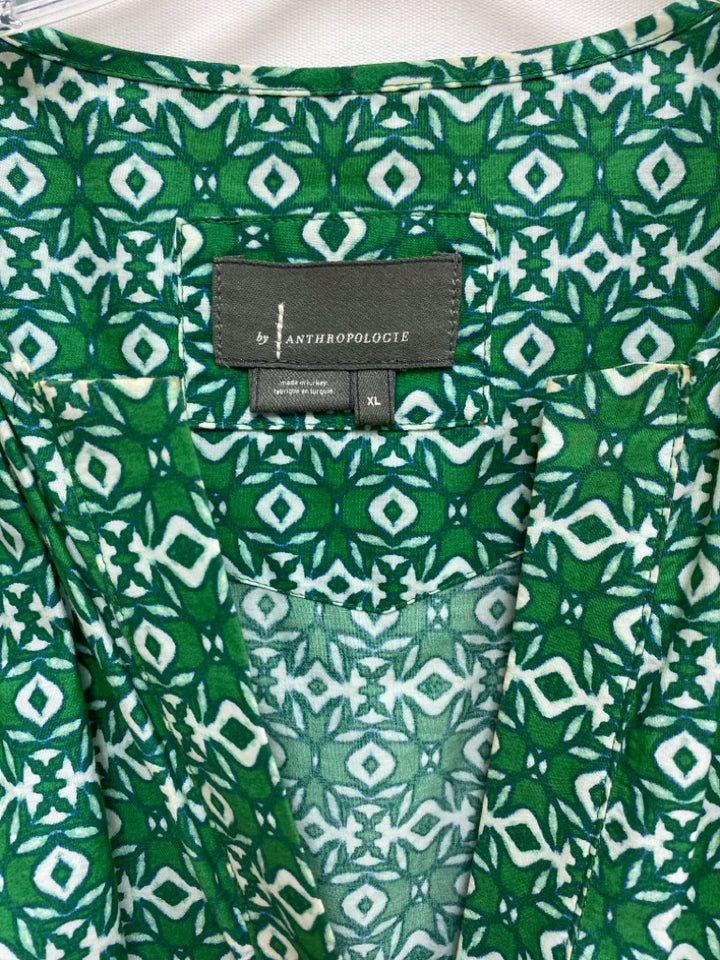 Anthropologie Size XL Green White Geometric Ladies Dress