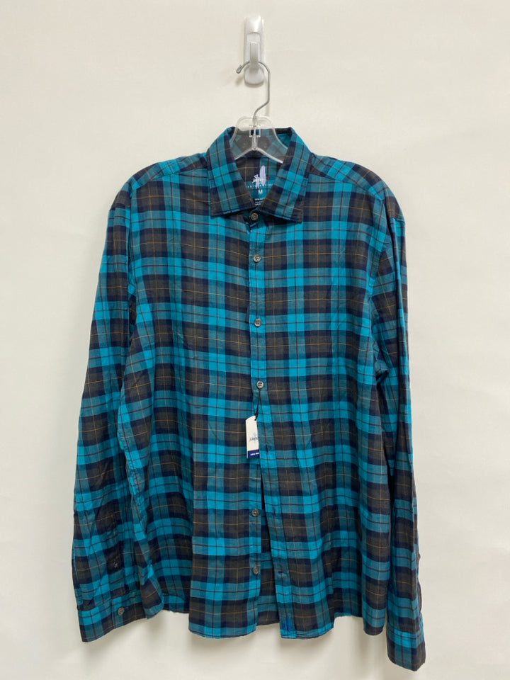 NWT johnnie-o Size M Turquoise Navy/Orange Plaid Men&