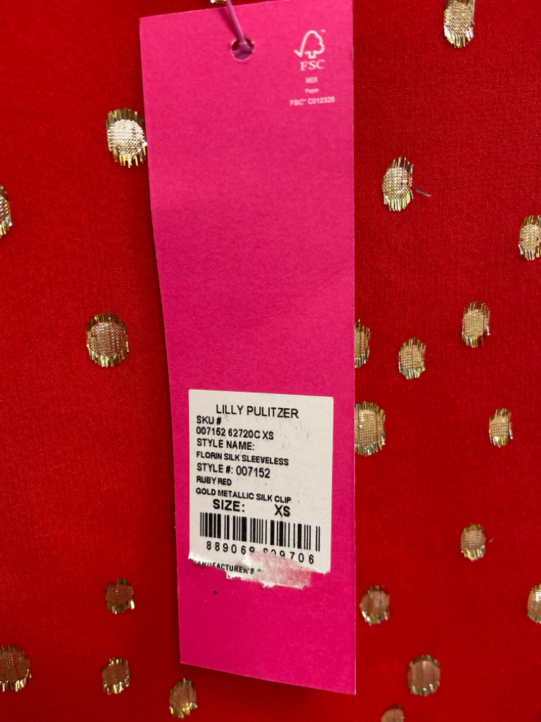 NWT LILLY PULITZER Size XS Red/Gold Dots Sleeveless Silk Blend Ladies Top