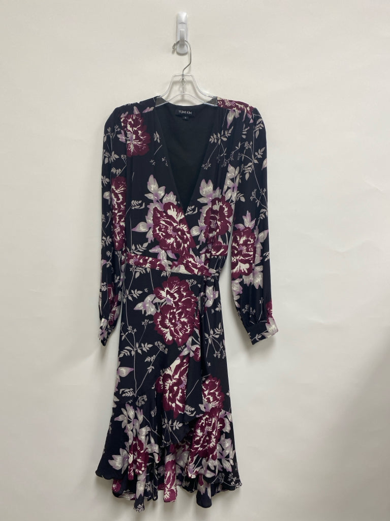 Size S Burgundy/Black Gray/Purple Flowers Wrap Ladies Dress