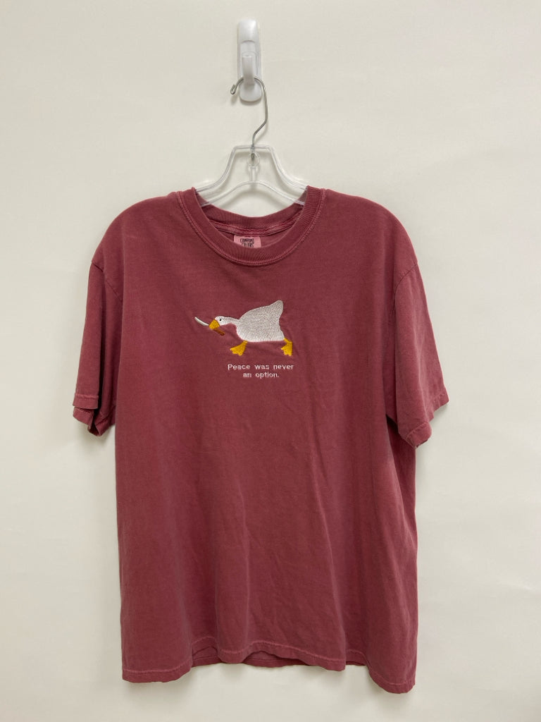COMFORT COLORS Size L Burgundy White/Yellow Ducks Embroidered Ladies Top