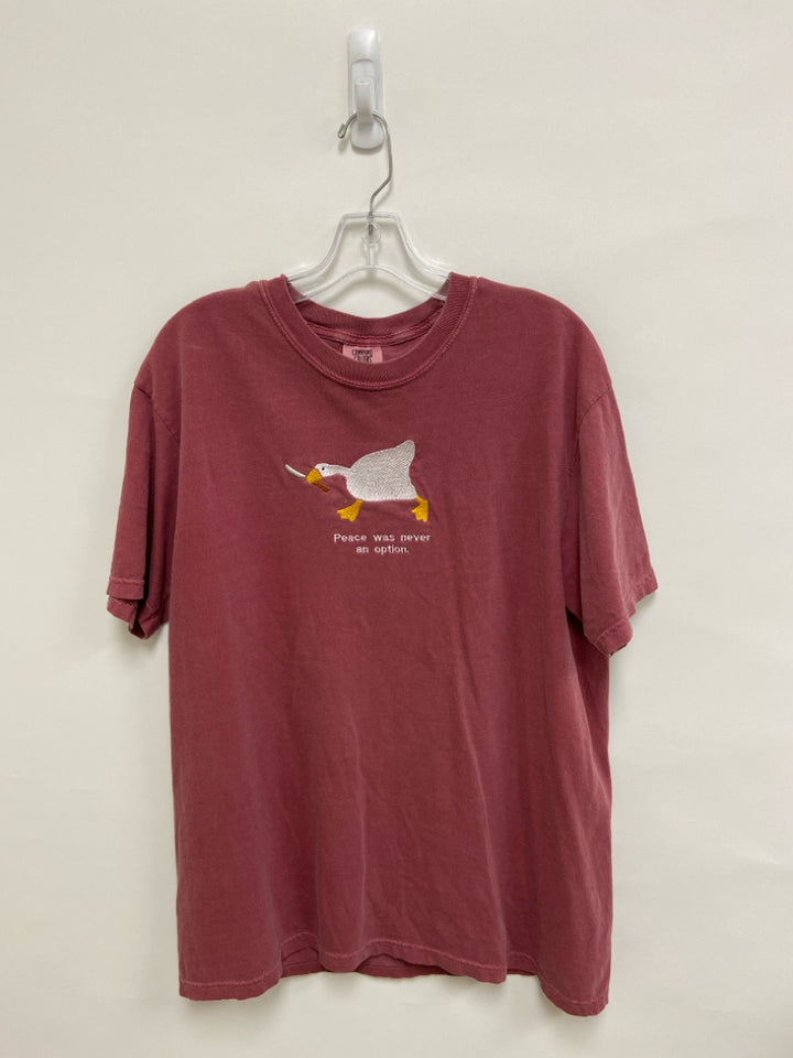 COMFORT COLORS Size L Burgundy White/Yellow Ducks Embroidered Ladies Top