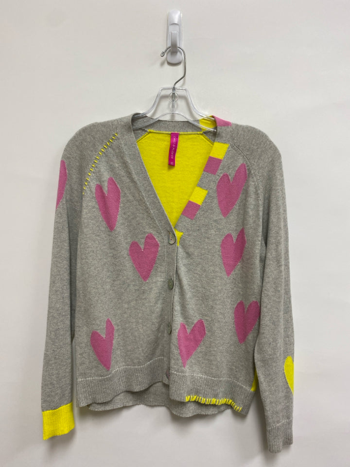 ZAKET&amp;PLOVER Size XS Gray Pink Hearts Cardigan Ladies Sweater