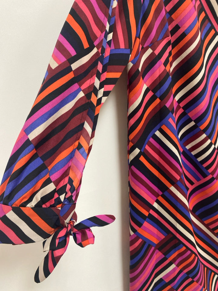 Trina Turk Size L Fuschia Black/Multi Lines Ladies Dress