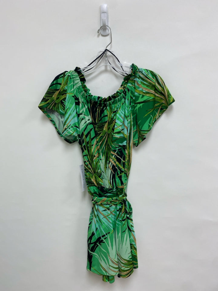 NWT EMMA &amp; MICHELE Size S Green Black/White Leaves Ladies Romper