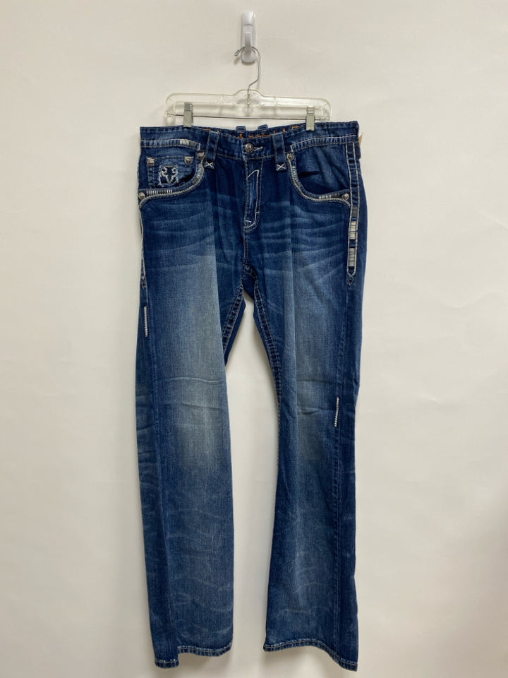 Rock Revival Size 36 Faded Navy Embroidered Men&